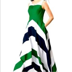 Zapelle Chevron stripe color block maxi dress blue green and white
